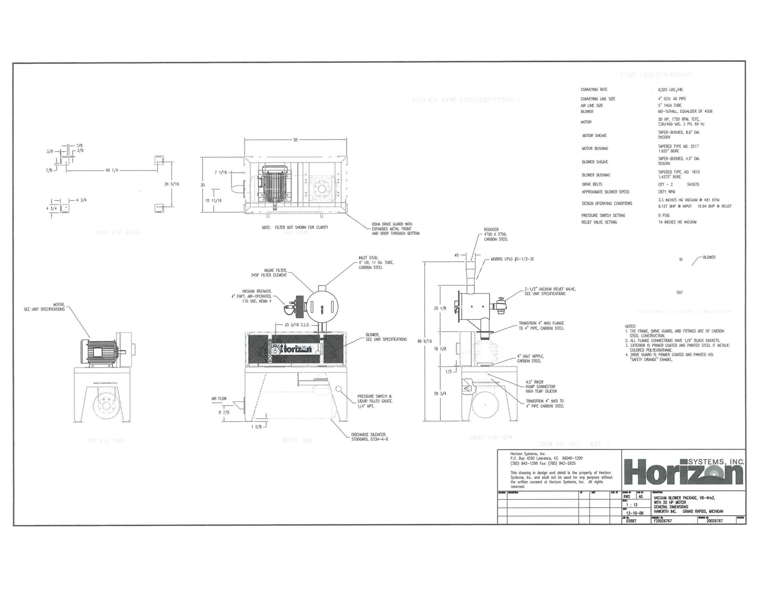 Used Agitation Blower - Horizon Inc 20 HP Steel Air Agitation-Pressure Blower AA2201-Blowers - Agitation