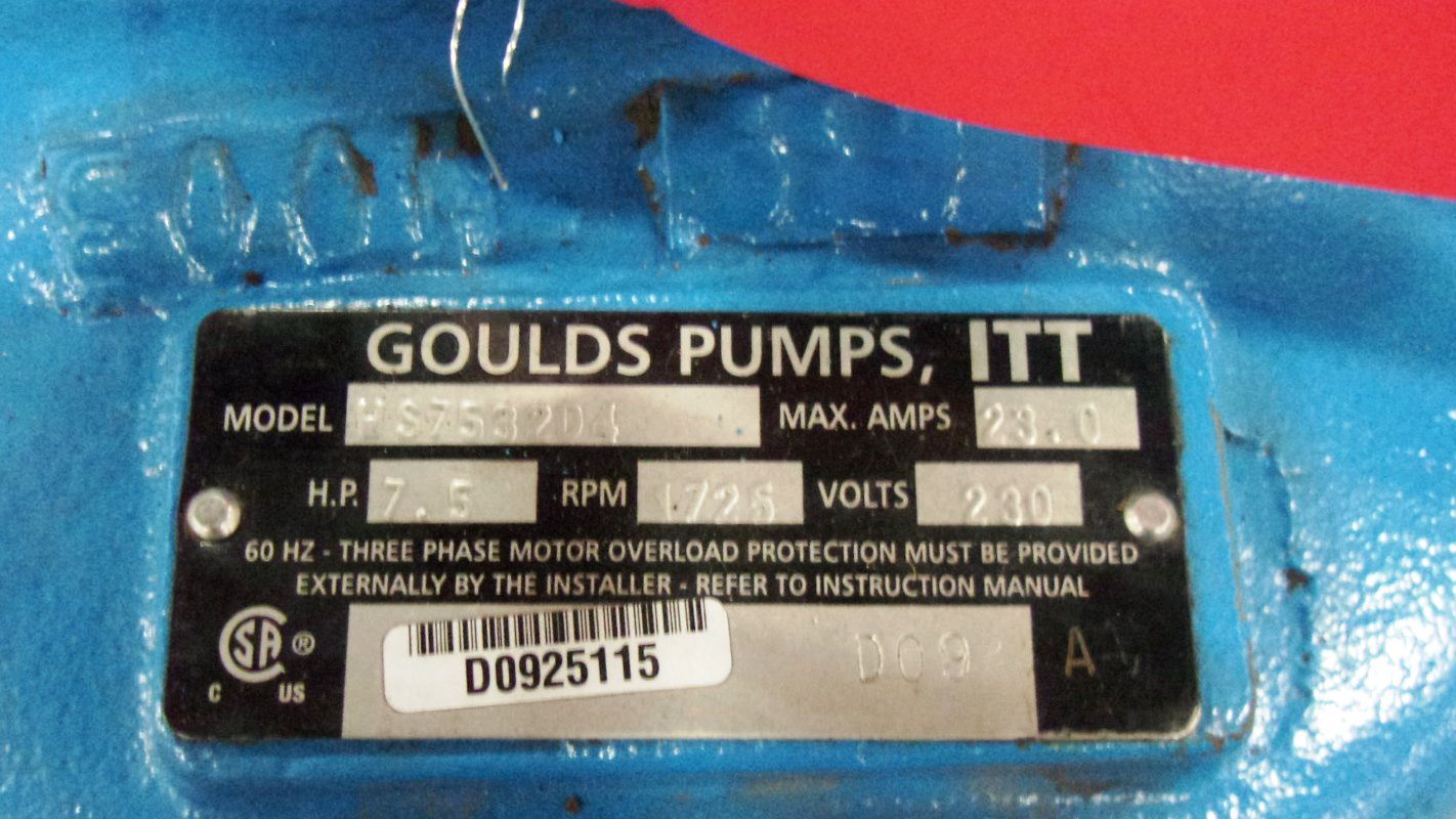 Used Centrifugal Pump - Goulds 7.5 HP 3" Inlet 4" Outlet Centrifugal Pump-Pumps - Centrifugal