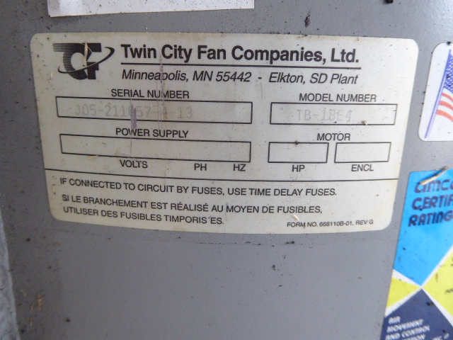 Used Exhaust Blower - Twin City Fan 3500 CFM .75 HP Steel Exhaust Blower EB2243-Blowers - Exhaust