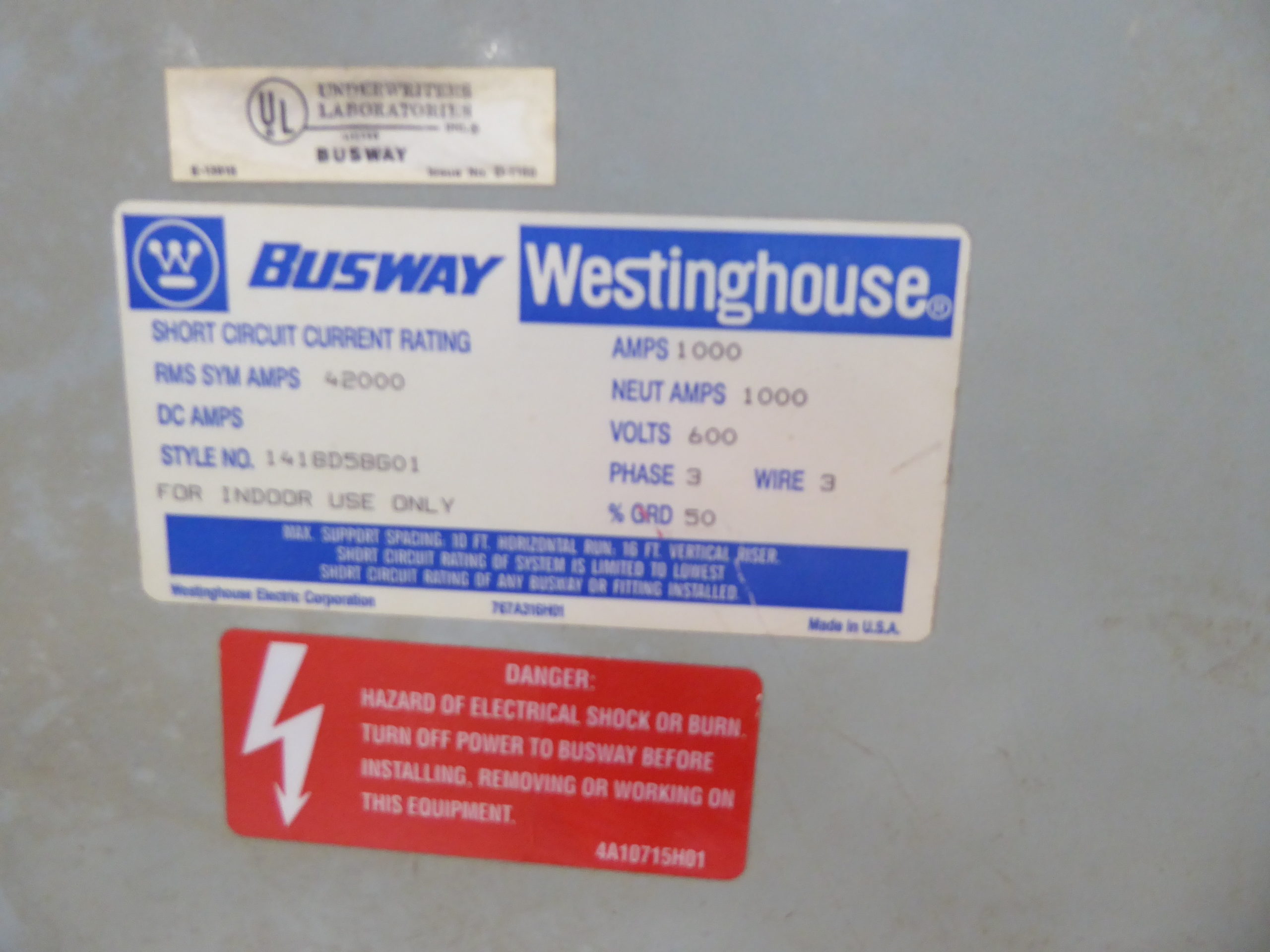 Used - Westinghouse Busway Bus Duct 1000 AMP EE2194-Electrical Equipment