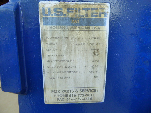 Used Filter Press - US Filter 2 Cu' Manual Hydraulic Filter Press FP2392-Filter Presses