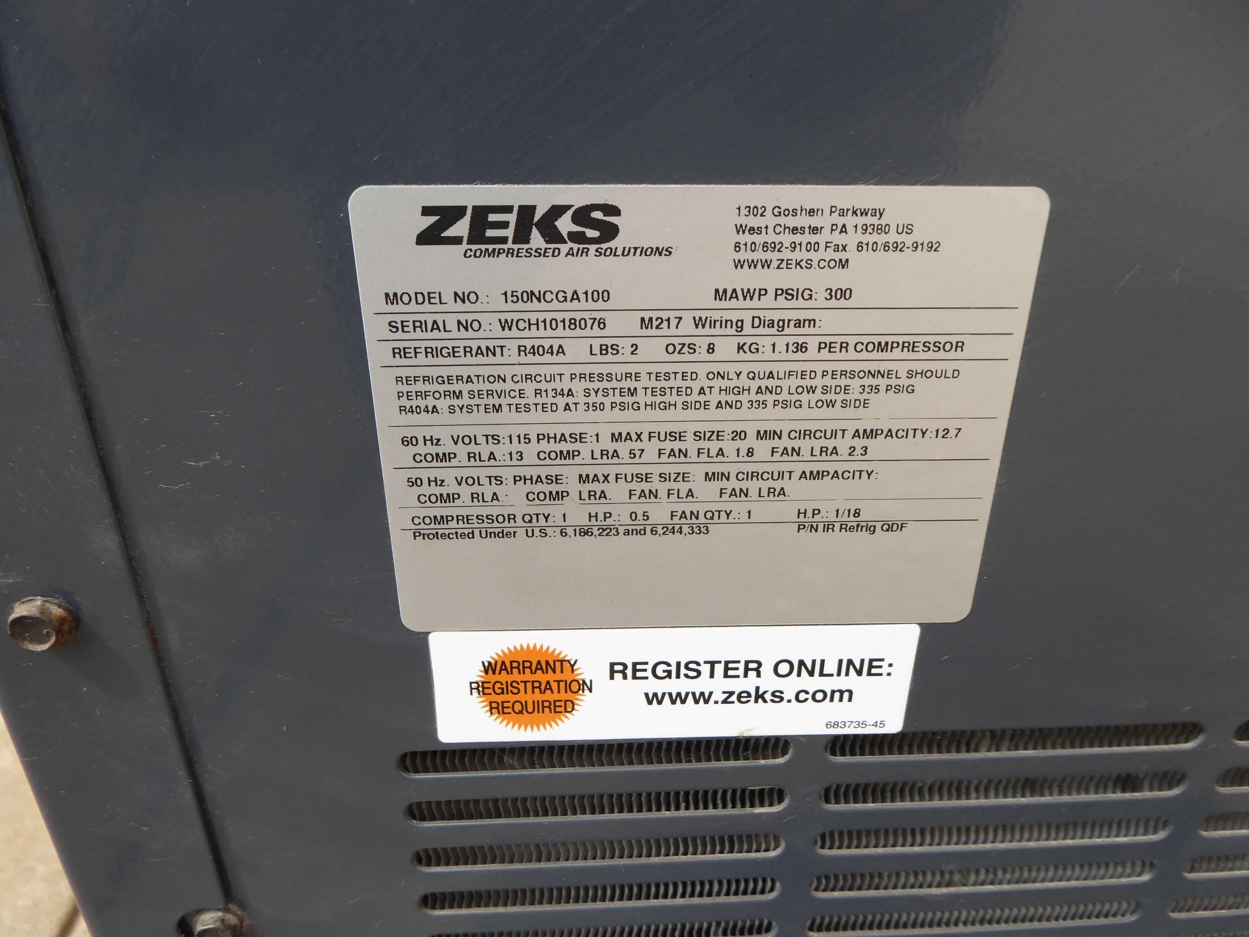 Zeks 50 HP Non Cycling Air Dryer AC2089 Lanco Corporation Used Industrial Equipment