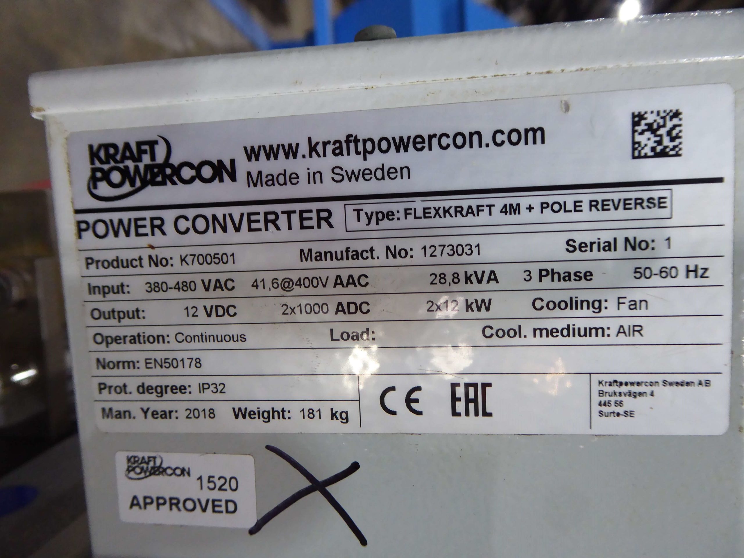 1000 Amp Dual Kraft Powercon 12 Volt Rectifier R3295 Lanco