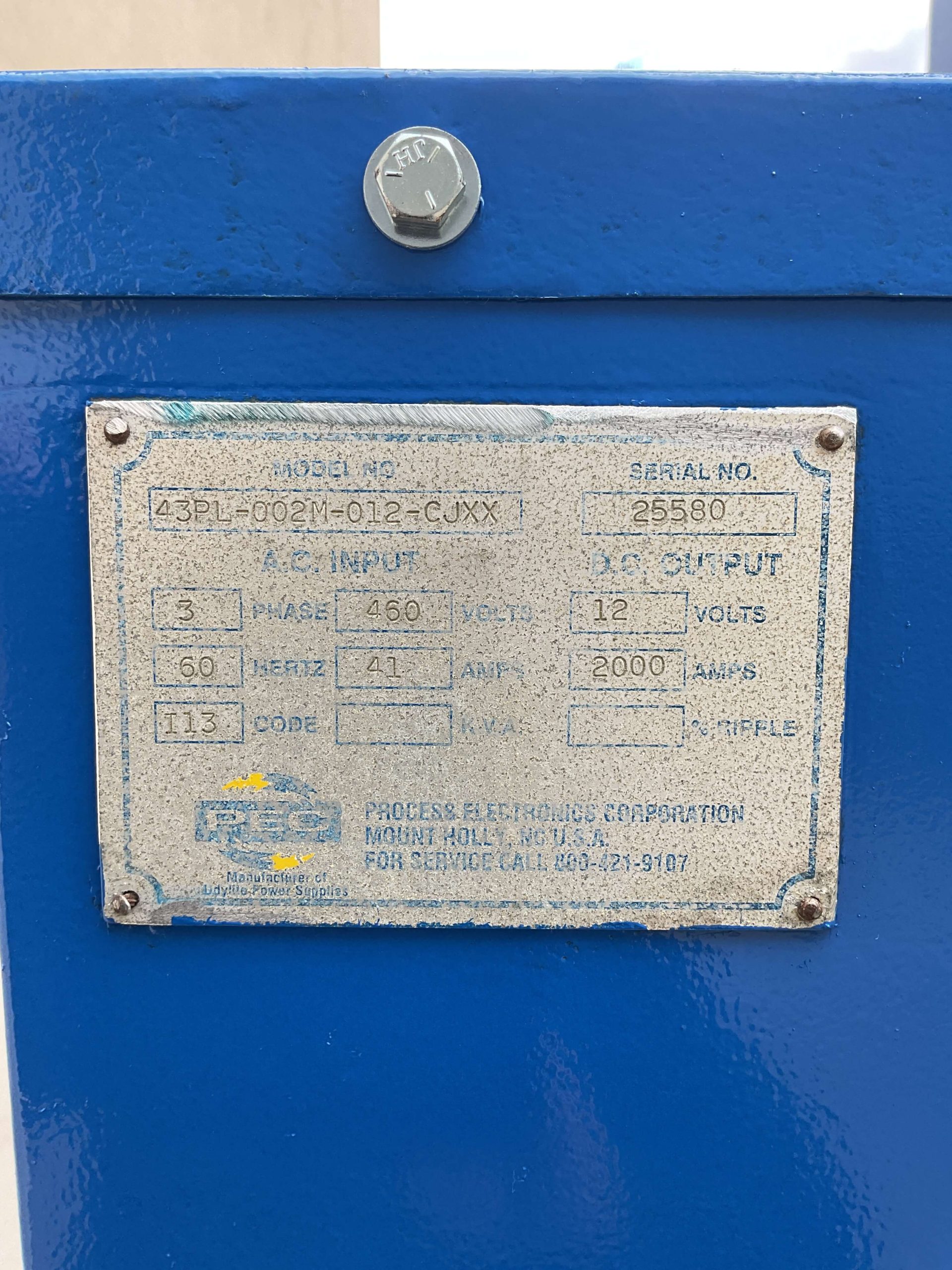 2000 Amp Udylite PEC 12 Volt Rectifier R3442 - Lanco Corporation
